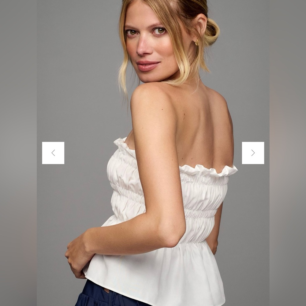 NWT Mare Mare Anthropologie White Linen Smocked Tube Top Shirt Tank XL